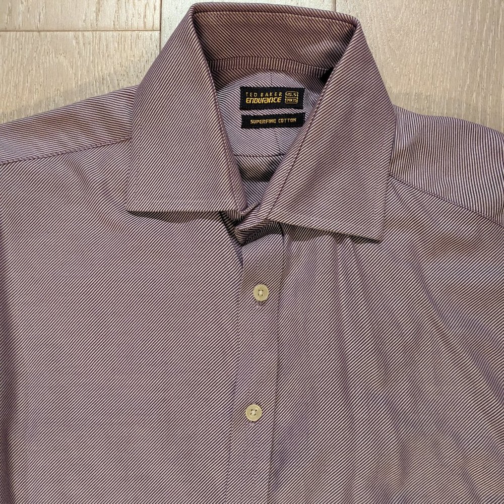 TED BAKER Mens Purple French Cuff Dress Shirt 15.5Neck 34/35 Sleeve